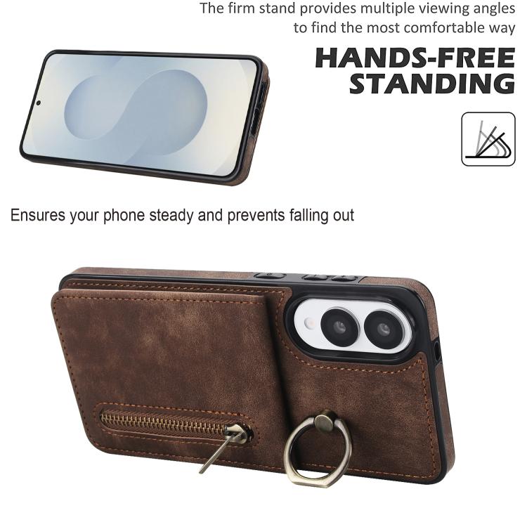 For Samsung Galaxy S25 Edge 5G Retro Ring and Zipper RFID Card Slot Phone Case