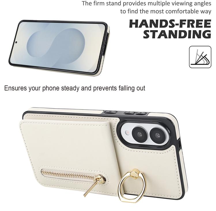 For Samsung Galaxy S25 Edge 5G Retro Ring and Zipper RFID Card Slot Phone Case