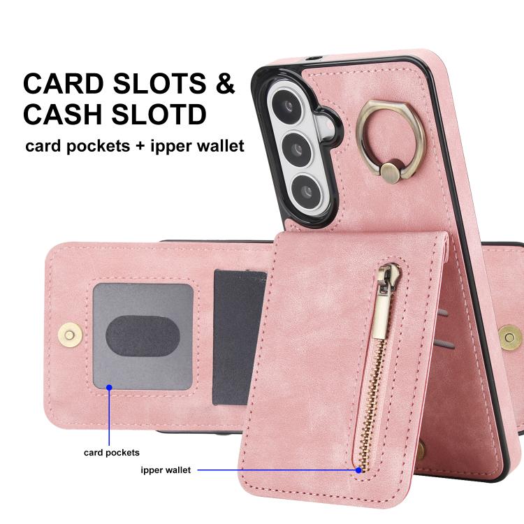 For Samsung Galaxy S26 5G Retro Ring and Zipper RFID Card Slot Phone Case