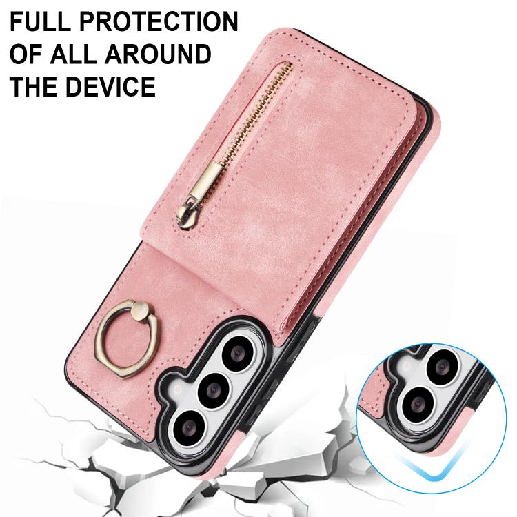 For Samsung Galaxy S26 5G Retro Ring and Zipper RFID Card Slot Phone Case