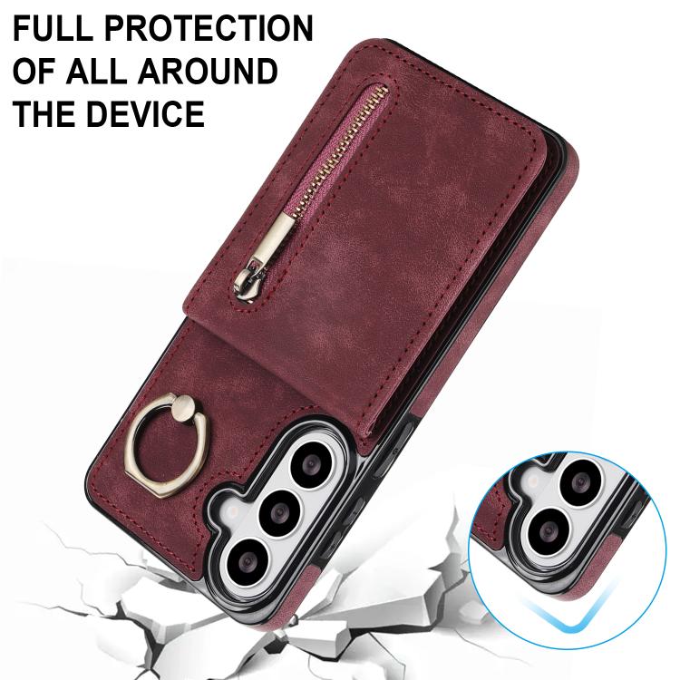 For Samsung Galaxy S26 5G Retro Ring and Zipper RFID Card Slot Phone Case