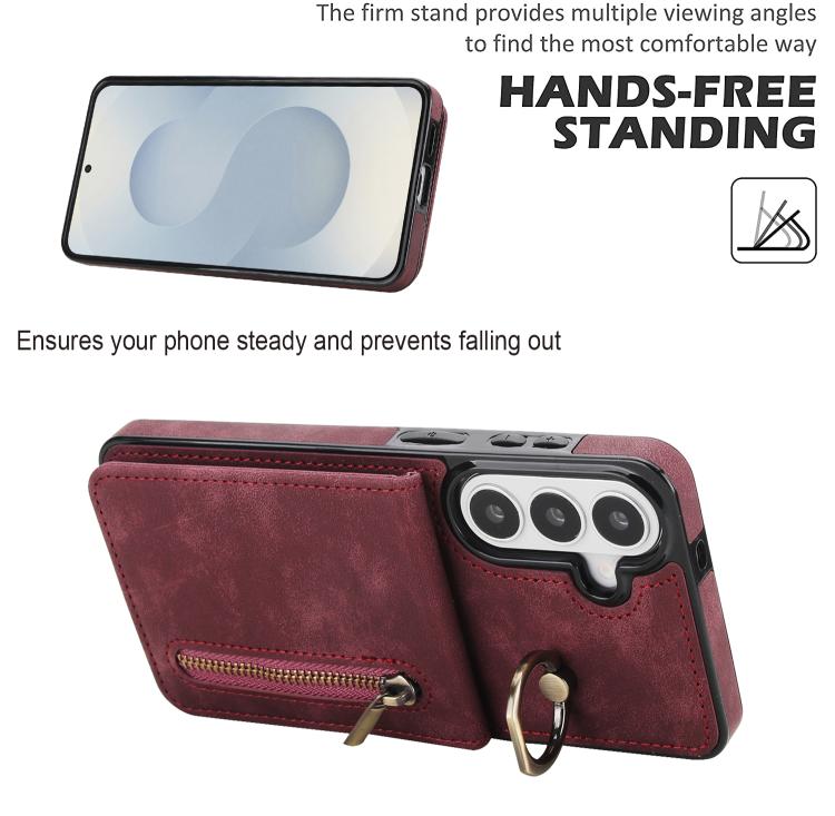 For Samsung Galaxy S26 5G Retro Ring and Zipper RFID Card Slot Phone Case