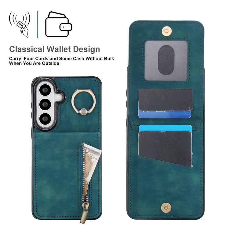 For Samsung Galaxy S26 5G Retro Ring and Zipper RFID Card Slot Phone Case
