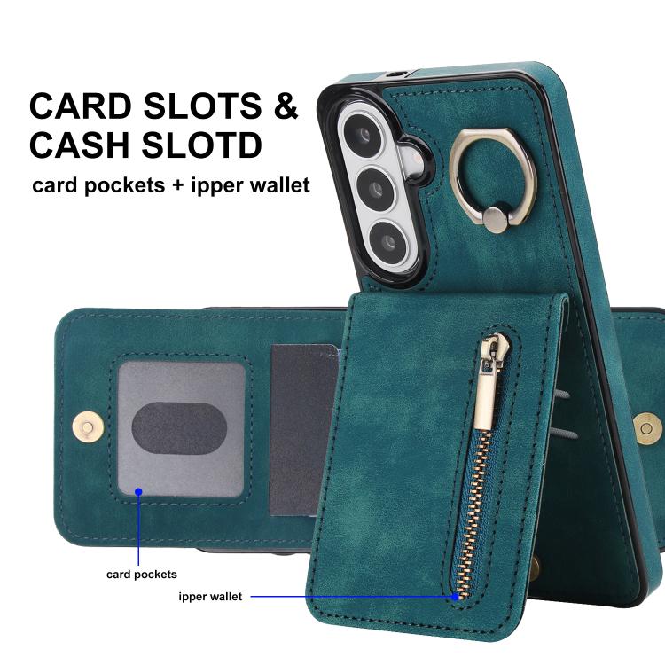 For Samsung Galaxy S26 5G Retro Ring and Zipper RFID Card Slot Phone Case