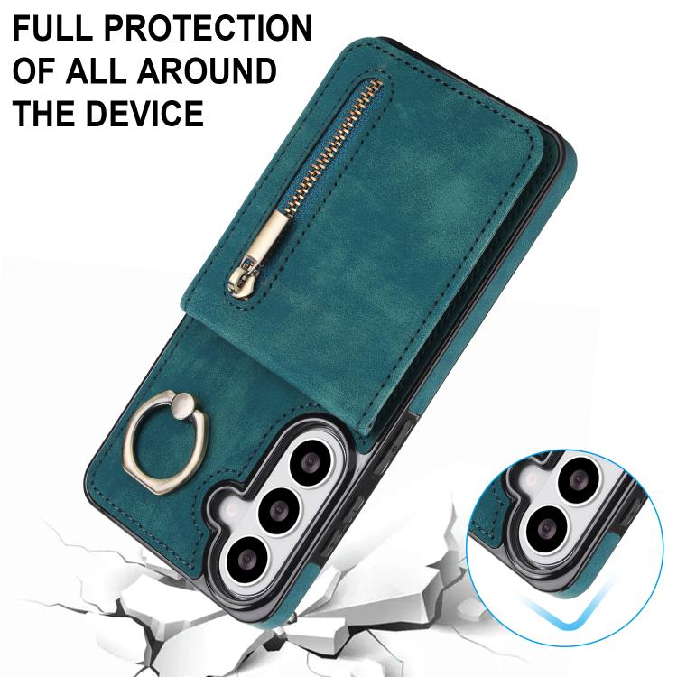 For Samsung Galaxy S26 5G Retro Ring and Zipper RFID Card Slot Phone Case