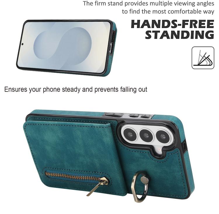 For Samsung Galaxy S26 5G Retro Ring and Zipper RFID Card Slot Phone Case