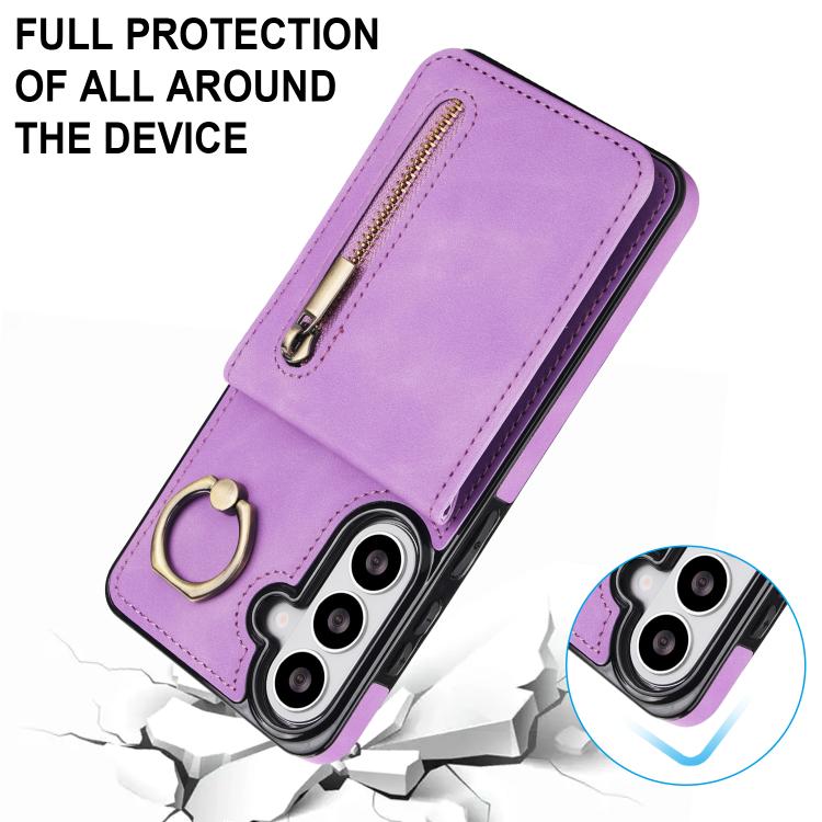 For Samsung Galaxy S26 5G Retro Ring and Zipper RFID Card Slot Phone Case