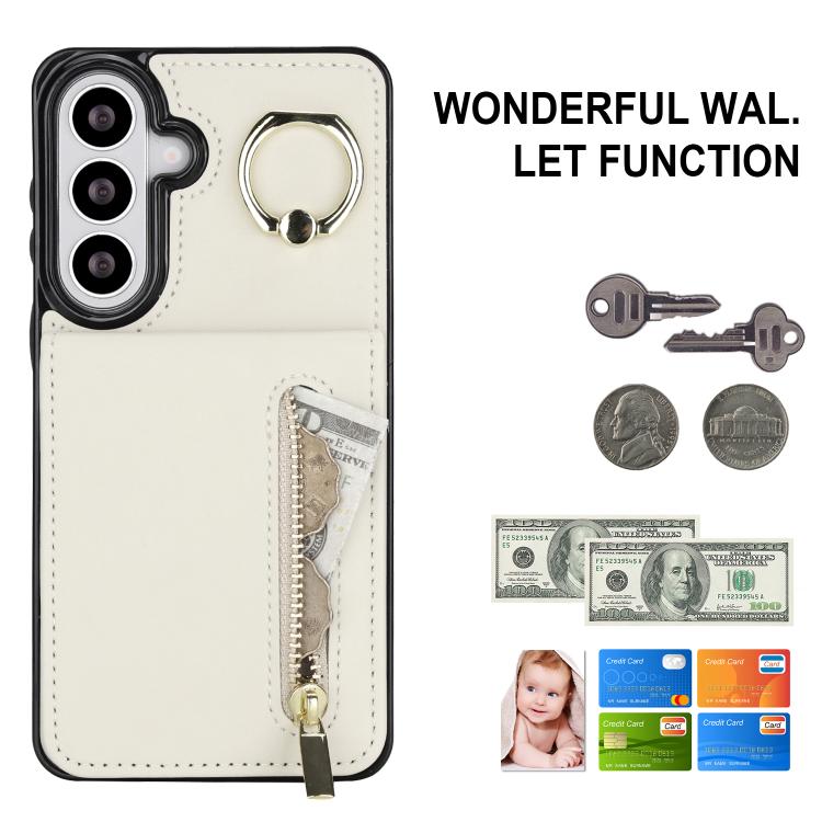 For Samsung Galaxy S26 5G Retro Ring and Zipper RFID Card Slot Phone Case