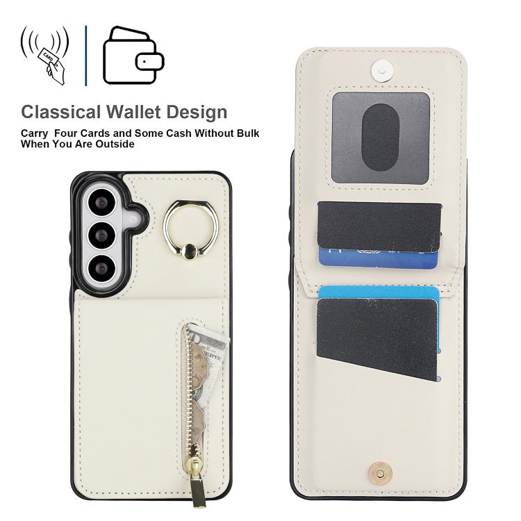 For Samsung Galaxy S26 5G Retro Ring and Zipper RFID Card Slot Phone Case