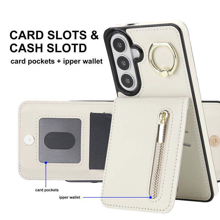 For Samsung Galaxy S26 5G Retro Ring and Zipper RFID Card Slot Phone Case