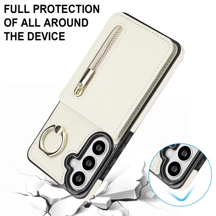 For Samsung Galaxy S26 5G Retro Ring and Zipper RFID Card Slot Phone Case