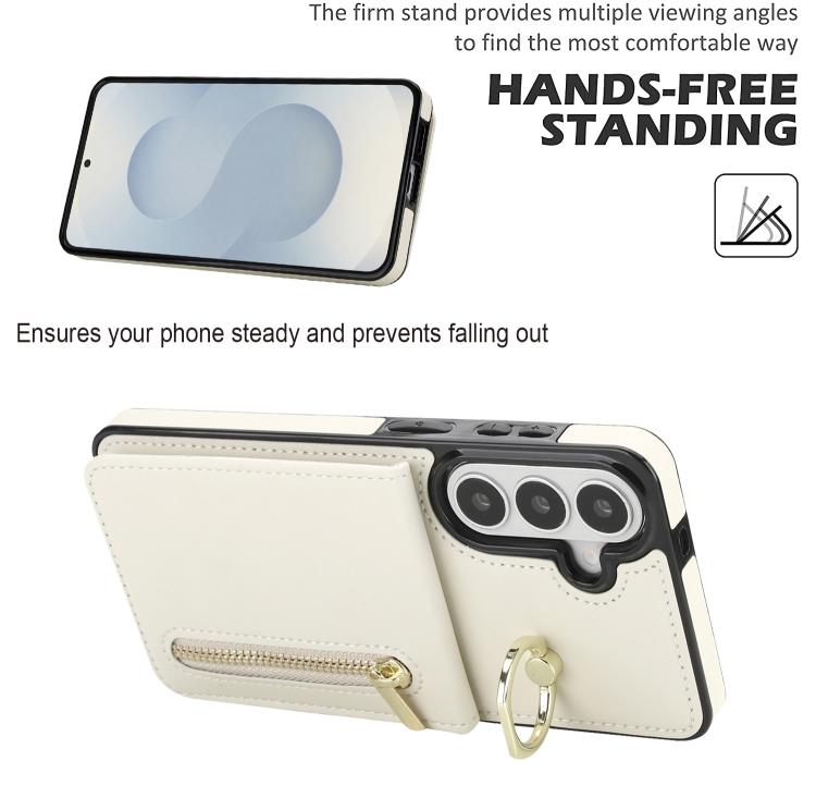 For Samsung Galaxy S26 5G Retro Ring and Zipper RFID Card Slot Phone Case