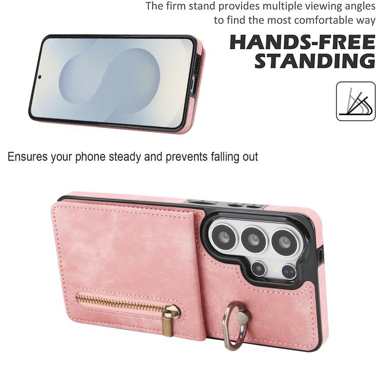 For Samsung Galaxy S26 Ultra 5G Retro Ring and Zipper RFID Card Slot Phone Case