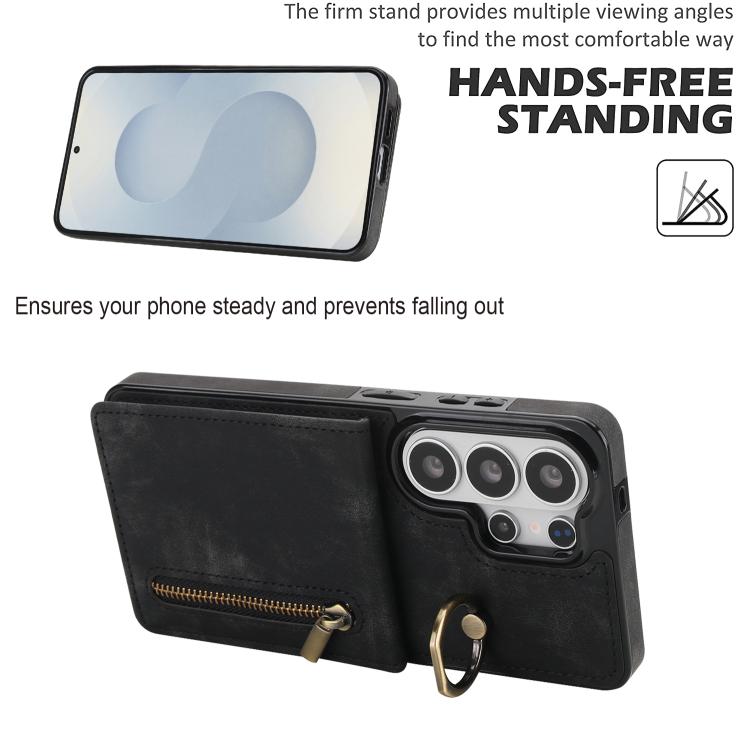 For Samsung Galaxy S26 Ultra 5G Retro Ring and Zipper RFID Card Slot Phone Case
