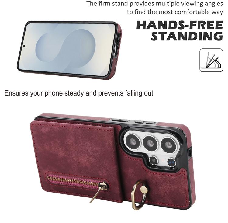 For Samsung Galaxy S26 Ultra 5G Retro Ring and Zipper RFID Card Slot Phone Case
