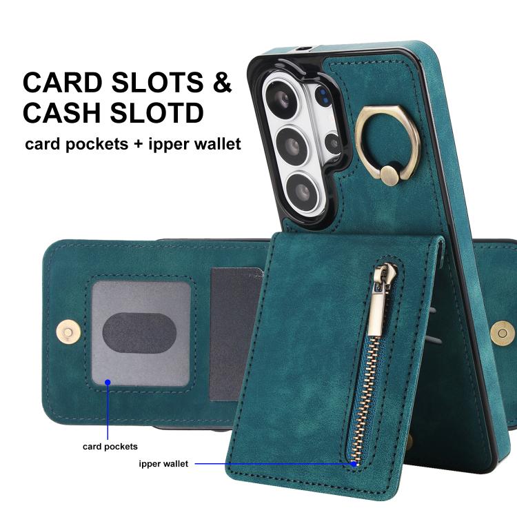 For Samsung Galaxy S26 Ultra 5G Retro Ring and Zipper RFID Card Slot Phone Case