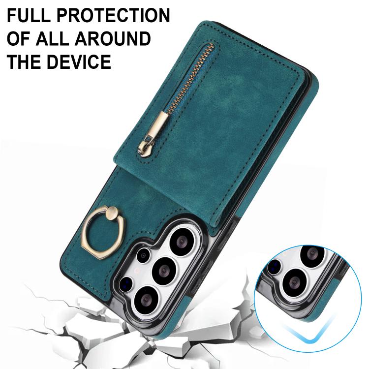 For Samsung Galaxy S26 Ultra 5G Retro Ring and Zipper RFID Card Slot Phone Case
