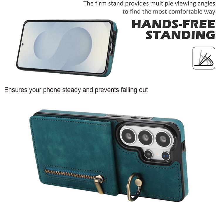 For Samsung Galaxy S26 Ultra 5G Retro Ring and Zipper RFID Card Slot Phone Case