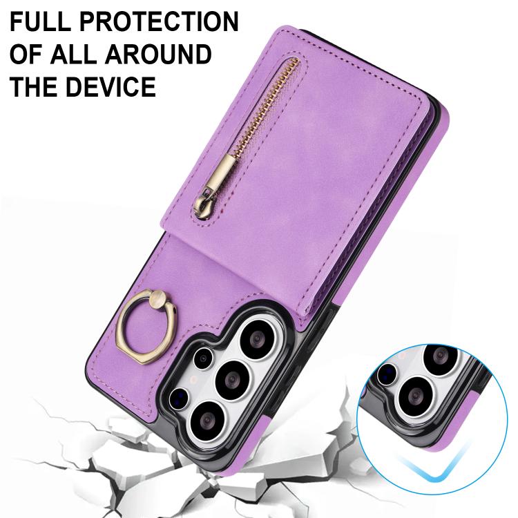 For Samsung Galaxy S26 Ultra 5G Retro Ring and Zipper RFID Card Slot Phone Case