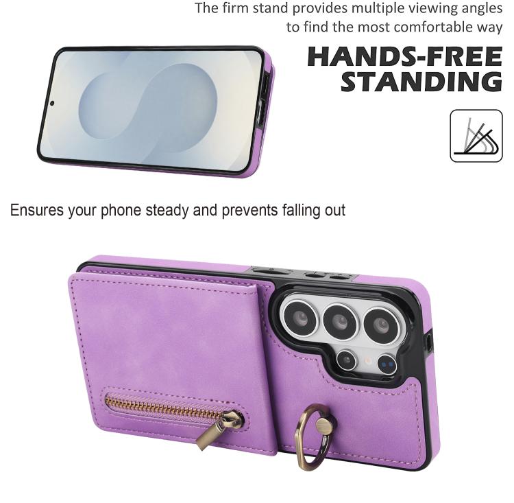 For Samsung Galaxy S26 Ultra 5G Retro Ring and Zipper RFID Card Slot Phone Case