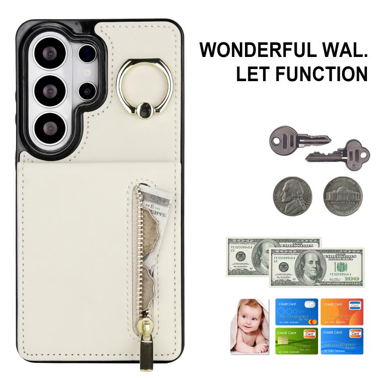 For Samsung Galaxy S26 Ultra 5G Retro Ring and Zipper RFID Card Slot Phone Case