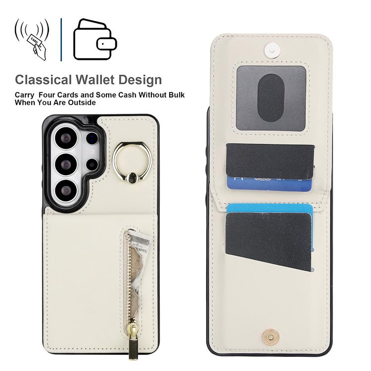 For Samsung Galaxy S26 Ultra 5G Retro Ring and Zipper RFID Card Slot Phone Case
