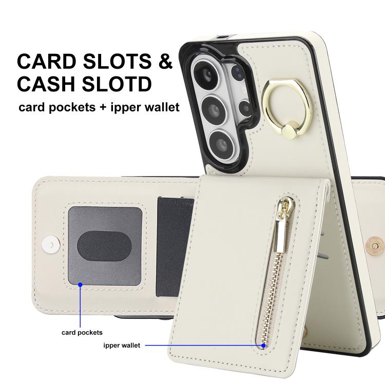For Samsung Galaxy S26 Ultra 5G Retro Ring and Zipper RFID Card Slot Phone Case