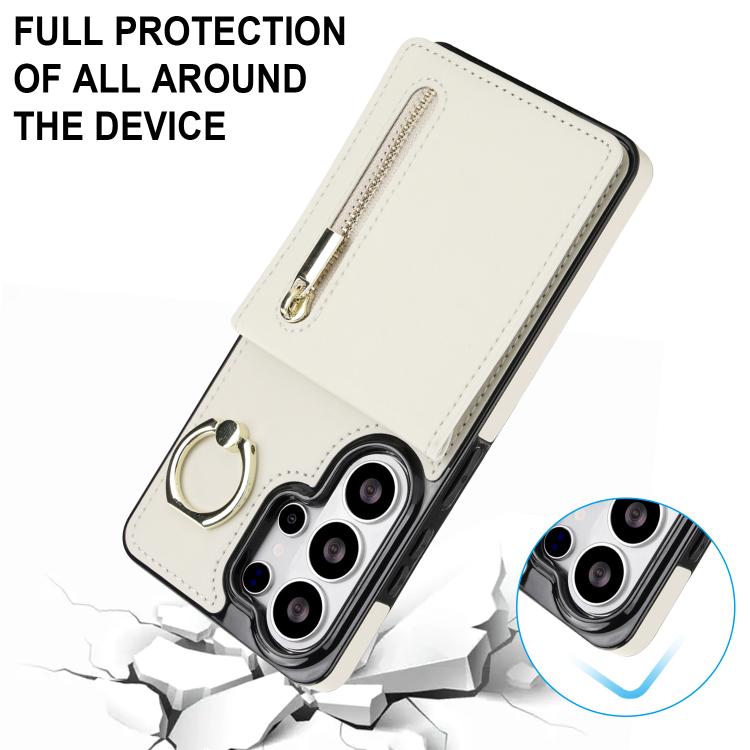 For Samsung Galaxy S26 Ultra 5G Retro Ring and Zipper RFID Card Slot Phone Case