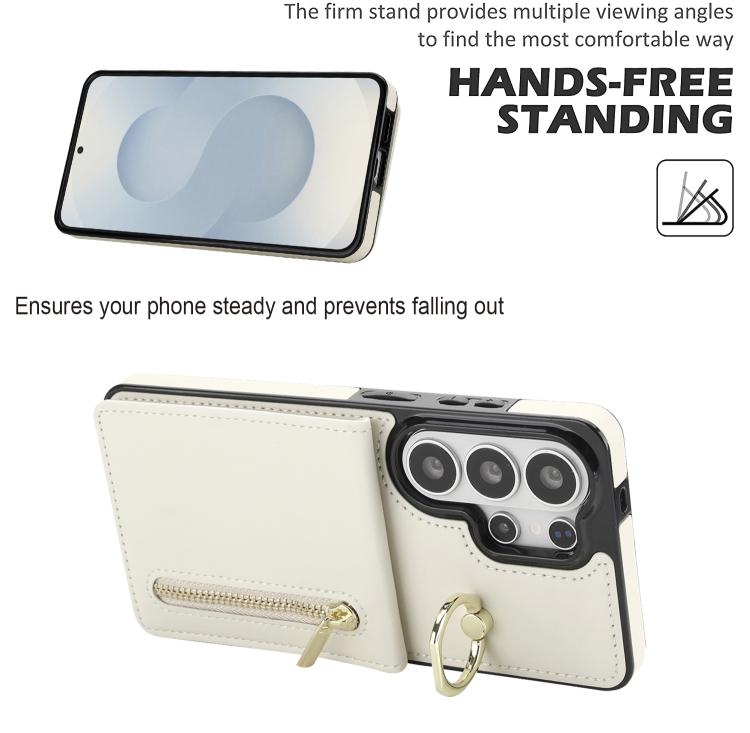 For Samsung Galaxy S26 Ultra 5G Retro Ring and Zipper RFID Card Slot Phone Case