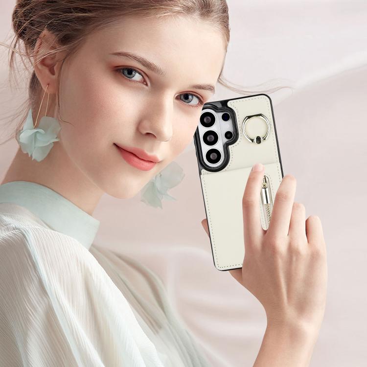 For Samsung Galaxy S26 Ultra 5G Retro Ring and Zipper RFID Card Slot Phone Case