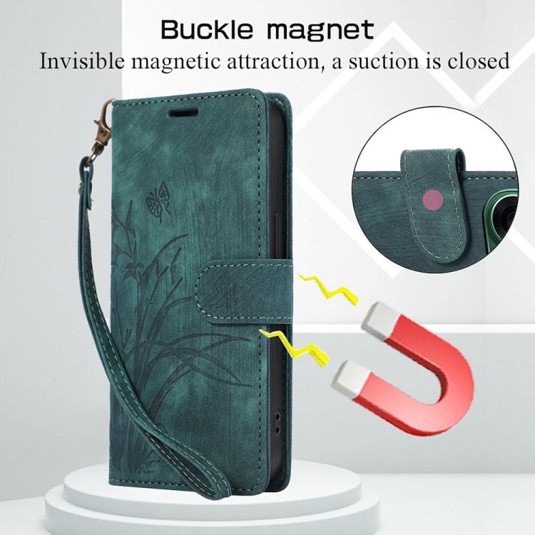 For OPPO Reno14 Global Orchid Butterfly Embossed Leather Phone Case