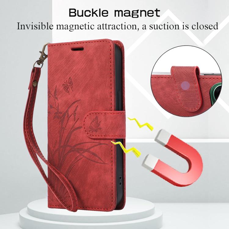 For OPPO Reno14 Global Orchid Butterfly Embossed Leather Phone Case