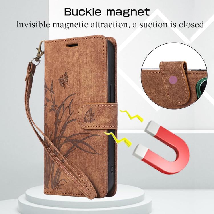 For OPPO Reno14 Global Orchid Butterfly Embossed Leather Phone Case