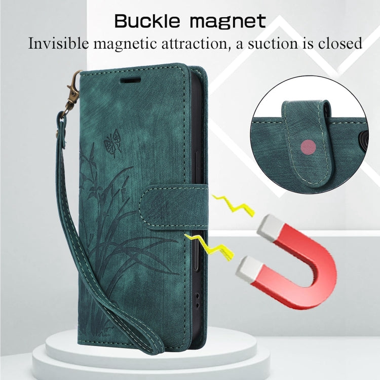 For iPhone 16 Pro Max Orchid Butterfly Embossed Leather Phone Case