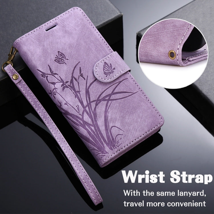 For iPhone 16 Pro Max Orchid Butterfly Embossed Leather Phone Case