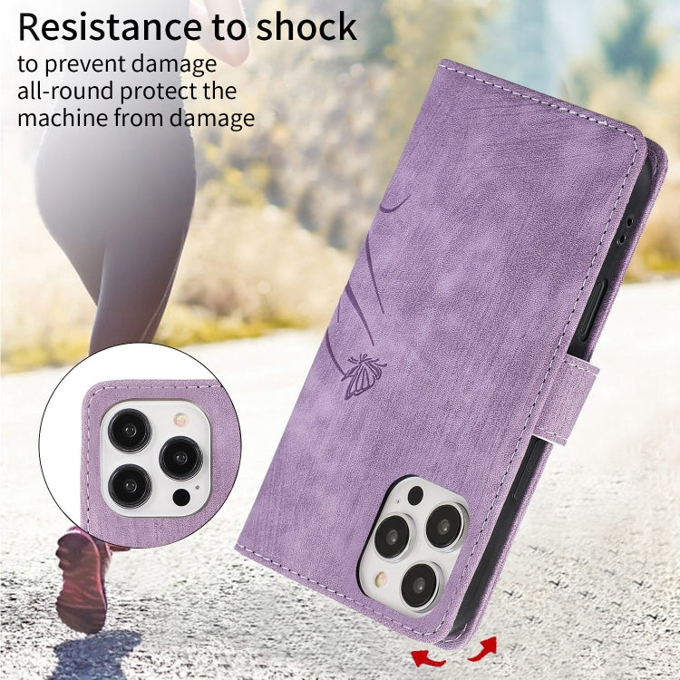 For iPhone 16 Pro Orchid Butterfly Embossed Leather Phone Case