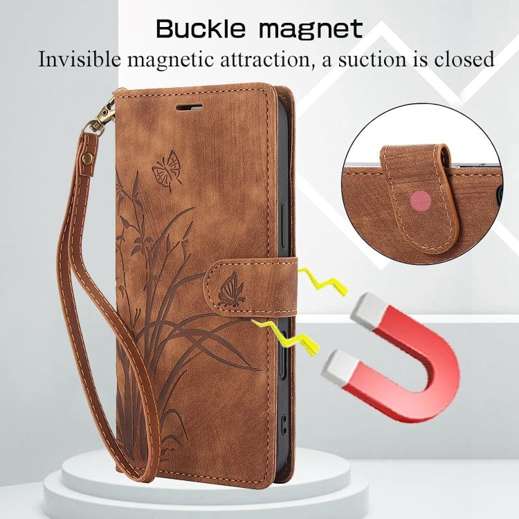 For iPhone 16 Orchid Butterfly Embossed Leather Phone Case