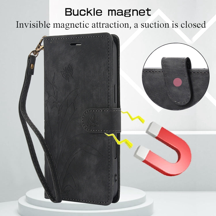 For iPhone 16 Plus Orchid Butterfly Embossed Leather Phone Case