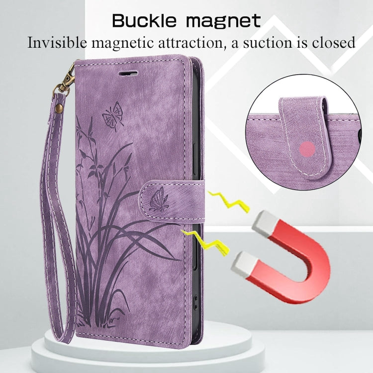 For iPhone 16 Plus Orchid Butterfly Embossed Leather Phone Case