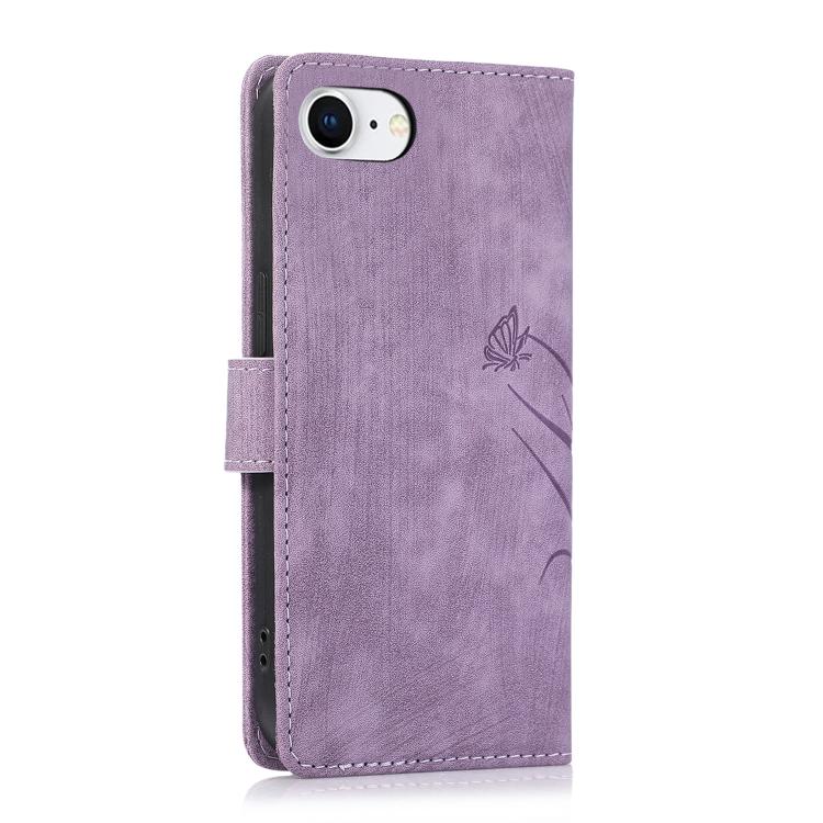 For iPhone 17e / 16e Orchid Butterfly Embossed Leather Phone Case