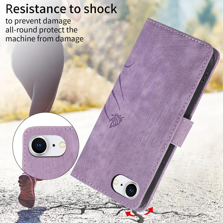 For iPhone 17e / 16e Orchid Butterfly Embossed Leather Phone Case
