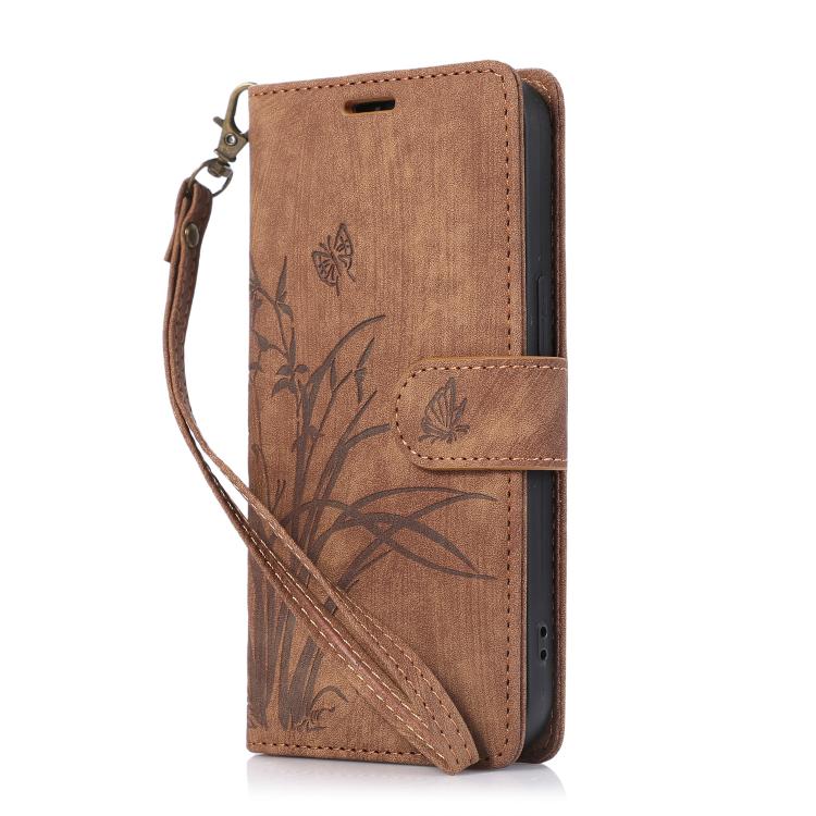 For iPhone 17e / 16e Orchid Butterfly Embossed Leather Phone Case