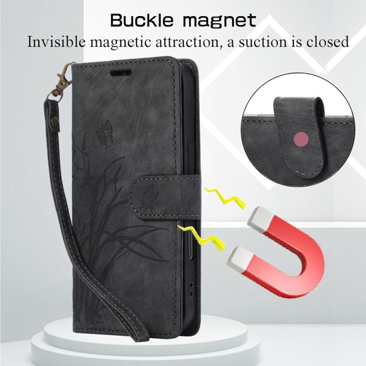 For iPhone 17 Pro Max Orchid Butterfly Embossed Leather Phone Case