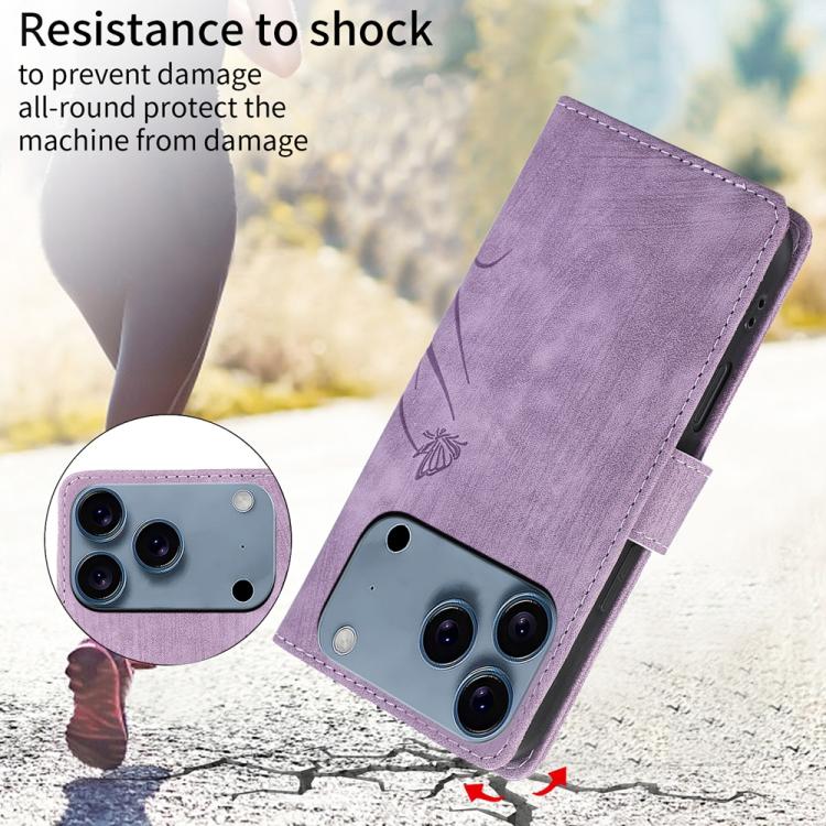 For iPhone 17 Pro Max Orchid Butterfly Embossed Leather Phone Case