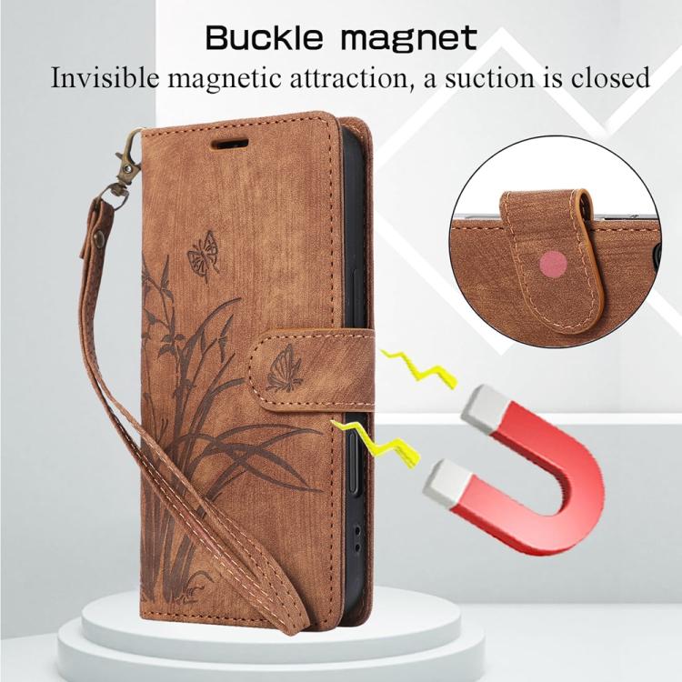 For iPhone 17 Pro Max Orchid Butterfly Embossed Leather Phone Case