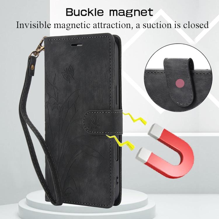 For iPhone 17 Orchid Butterfly Embossed Leather Phone Case