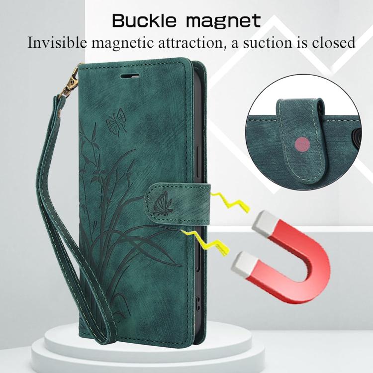 For iPhone 17 Orchid Butterfly Embossed Leather Phone Case
