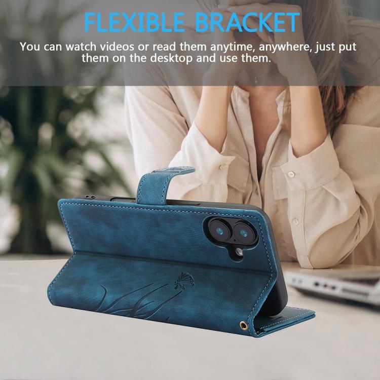 For iPhone 17 Orchid Butterfly Embossed Leather Phone Case