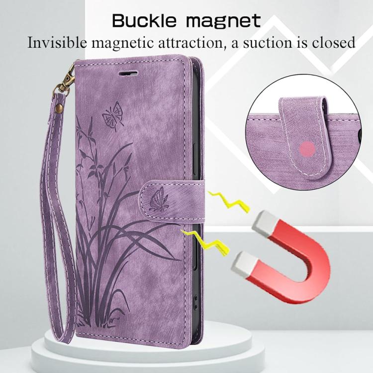 For iPhone 17 Orchid Butterfly Embossed Leather Phone Case