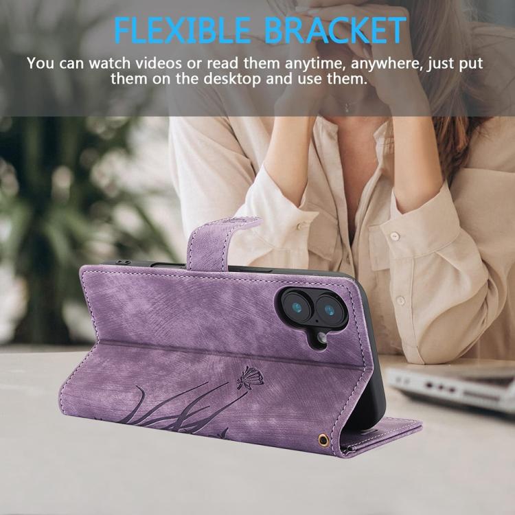 For iPhone 17 Orchid Butterfly Embossed Leather Phone Case